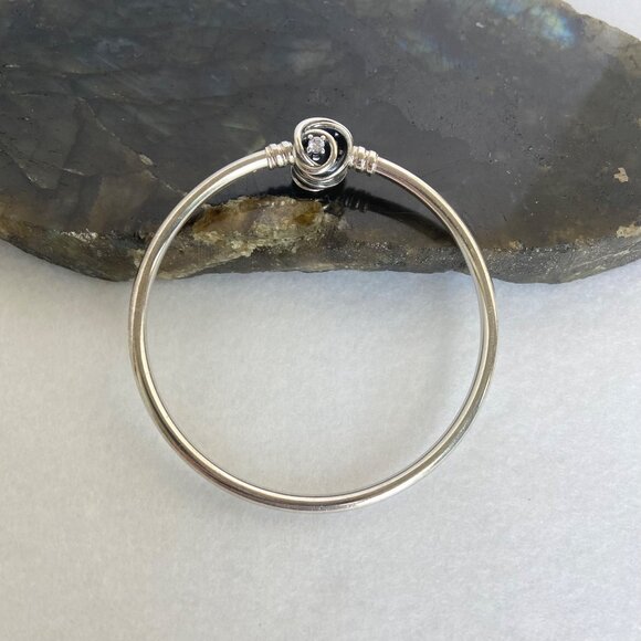 Pandora Sterling Silver 925 Encircled Clasp CZ Round Charm Bangle Bracelet 6.5" - Picture 5 of 16